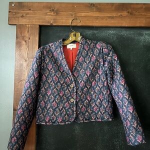 Xirena quilted silk blend jacket puffed sleeves cropped euc size xs